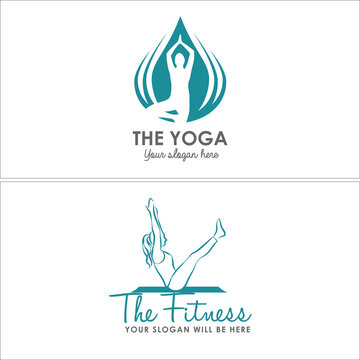 Physical fitness with icon yoga pose logo design