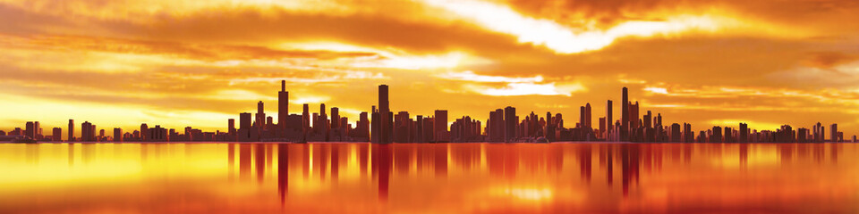 Chicago sunset skyline - obrazy, fototapety, plakaty
