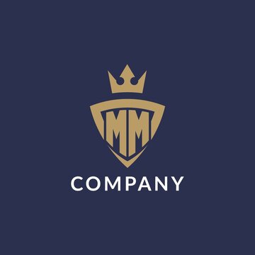 MM logo with shield and crown, monogram initial logo style