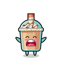 cute milkshake mascot with a yawn expression