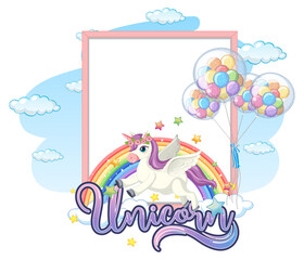 Blank banner with cute pegasus cartoon character isolated on white background