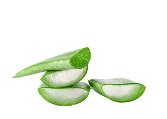 Aloe vera plant leaves and slices isolated on white background. Aloe vera for natural cosmetics and alternative medicine.