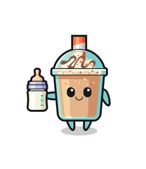 baby milkshake cartoon character with milk bottle