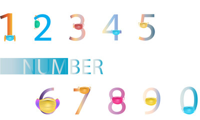 Numbers from 0-9 designed to wear a mask symbol. concept of wearing a mask to prevent virus