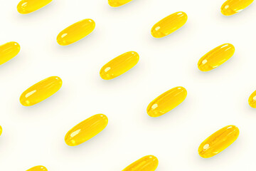 3d rendering of Close up fish oil capsule grid form omega 3 on white background.high resolution product.Health care concept