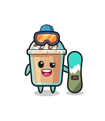 Illustration of milkshake character with snowboarding style