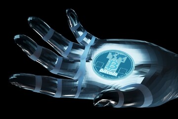 Hand holding bitcoin, illustration