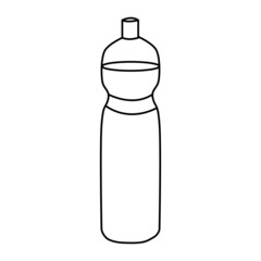 Water bottle. Plastic container for water, thirst and refreshment, energy concept. Vector outline hand drawn illustration in doodle style.