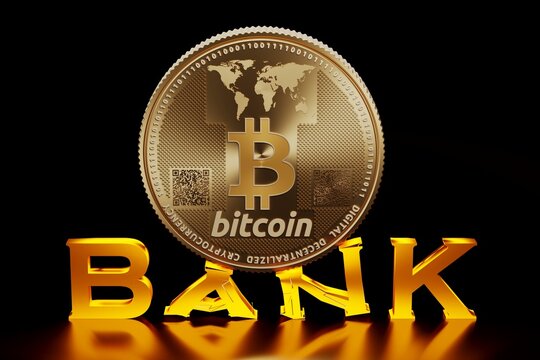 Bitcoin destroying banking, conceptual illustration