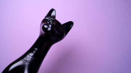 head of a black cat on a pink background
