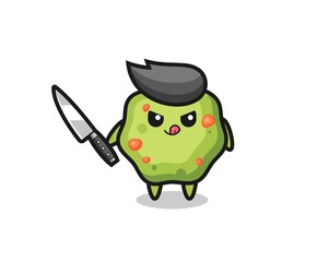 cute puke mascot as a psychopath holding a knife