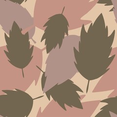 Seamless vector botanical pattern colourful abstract design of green and pink leaves