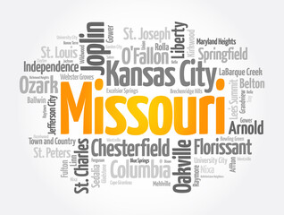 List of cities in Missouri USA state, word cloud concept background