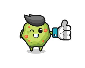 cute puke with social media thumbs up symbol
