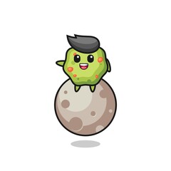 illustration of puke cartoon sitting on the moon