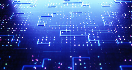 AI Processor Processing Data. CPU Circuit. Data Flowing. Artificial Intelligence. Computer And Technology Related 3D Illustration Render.