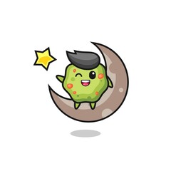 illustration of puke cartoon sitting on the half moon