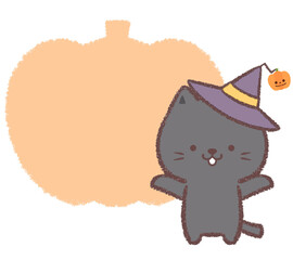クロネコとハロウィンのカボチャのフレーム