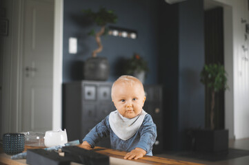 close up portrait of cute smiling baby boy. Happy childhood