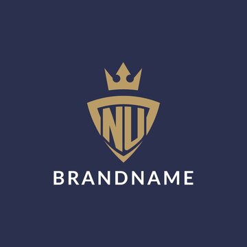 NU logo with shield and crown, monogram initial logo style