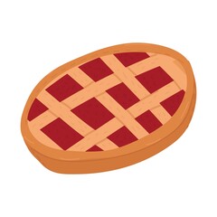 Hand drawn cute apple pie with grid. Cake tart. Fruit food.
