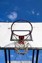 basket ball hoop against blue sky