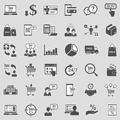 Consumer Behavior Icons. Sticker Design. Vector Illustration.