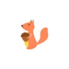 The squirrel is holding a nut. Children's illustration. Cheerful character for children's illustration.