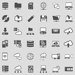Data Storage Icons. Sticker Design. Vector Illustration.