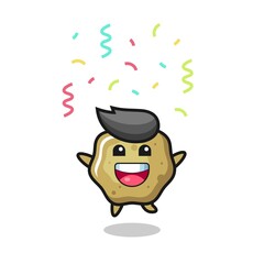 happy loose stools mascot jumping for congratulation with colour confetti