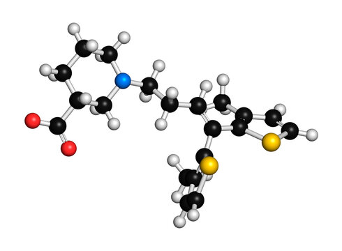 Tiagabine epilepsy drug molecule, illustration