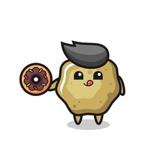 illustration of an loose stools character eating a doughnut