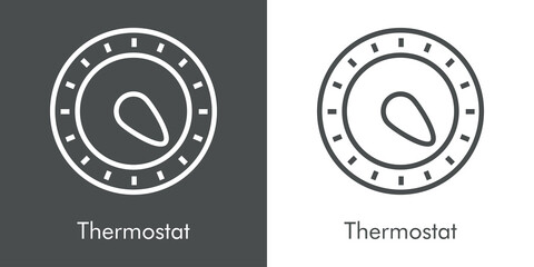 Control de temperatura. Icono con silueta de termostato circular con lineas en fondo gris y fondo blanco © teracreonte