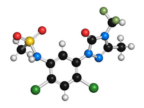 Sulfentrazone herbicide molecule, illustration