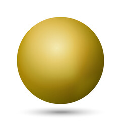 Glass golden ball or precious pearl. Glossy realistic ball, 3D abstract vector illustration highlighted on a white background. Big metal bubble with shadow