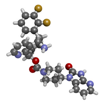 Rimegepant migraine drug molecule, illustration