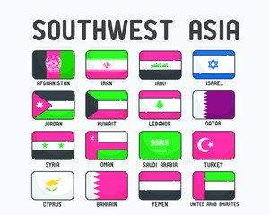 Southwest Asia flags set