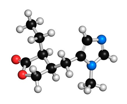 Pilocarpine drug molecule, illustration