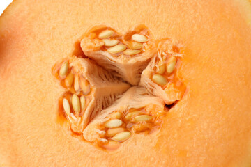 Ripe juicy melon with seeds, close up