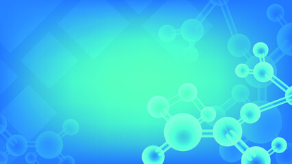 Biology and chemical background with atom structure on blue background. Data network technology template with blank space for design and creative idea for presentation.