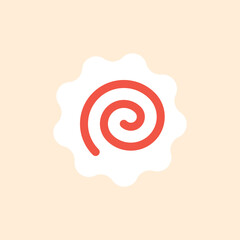 Narutomaki or kamaboko surimi flat vector icon. Traditional Japanese naruto steamed fish cake with pink swirl in the center. Topping for ramen noodle soup isolated illustration.