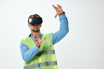 male protective uniform construction engineer VR goggles