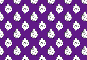 ハロウィン　おばけのパターン背景　紫色