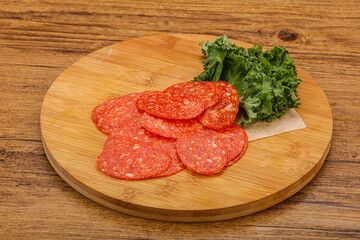 Italian spycy pepperoni sausage slices