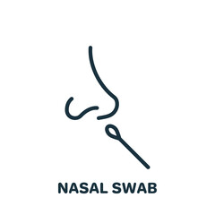 Nasal Swab Test Line Icon. Nasal Analysis Swab for Corona Linear Pictogram. DNA exam with Nasal Swab Outline Icon. Editable Stroke. Isolated Vector Illustration