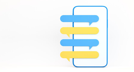 3d Smartphone with speech bubbles on white background ,Communication and social media concept,3D Illustration background