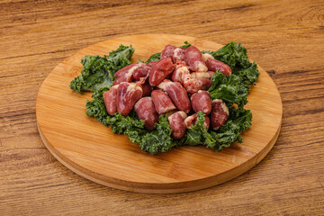 Raw chicken hearts for cooking