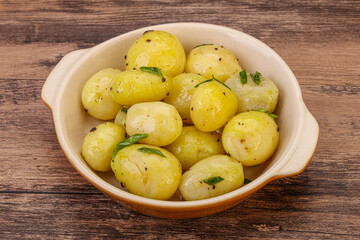 Young boiled potato in the bowl