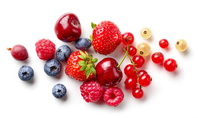 composition of fresh berries and green leaves