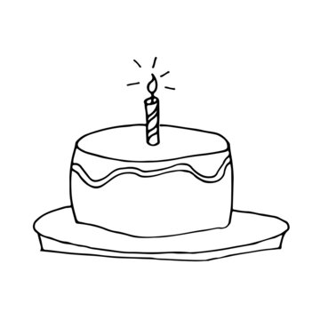 Cute doodle-style cake. Vector image for printing, Internet, greetings. Happy moment on a white background vector illustration of minimalism.    